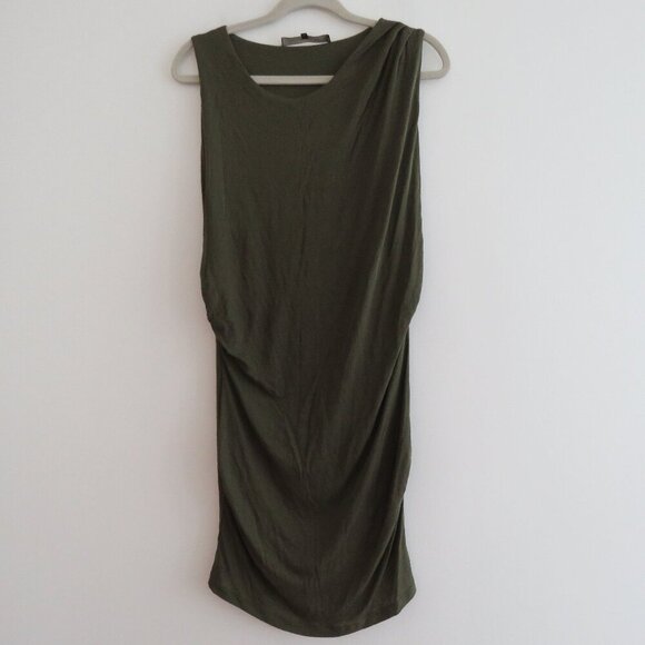 BARBARA BUI 100% Lyocell Draped Ruched Stretch Dress in Khaki Green - Size L - Picture 2 of 13